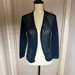 Brand Unknown Navy Blue Crocheted Cardigan - Size Unknown ~ Small